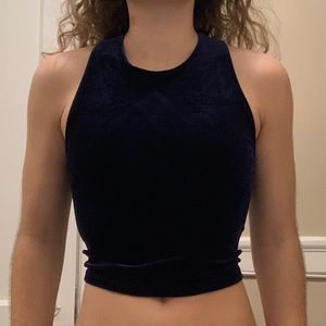 Velvet Navy Blue Cropped Tank Top
